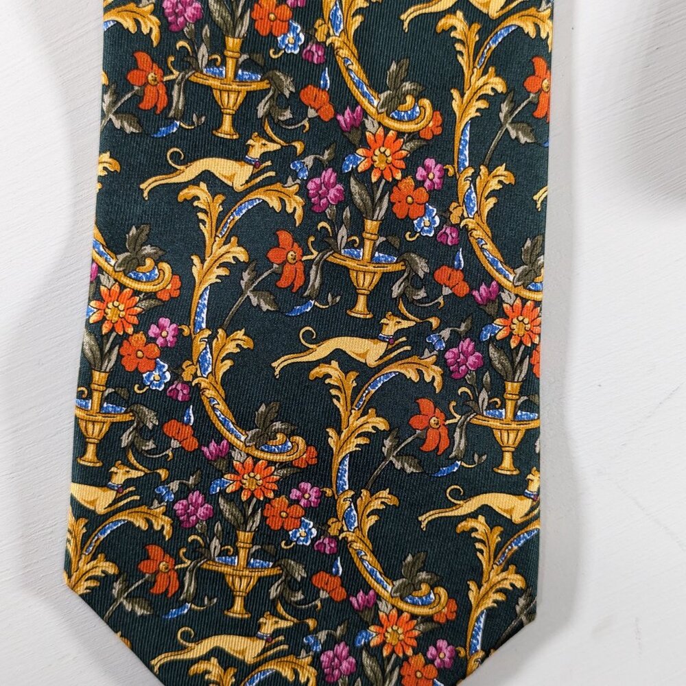All SILK Neck tie by Vivaldi England, maximalism tie hunting hounds